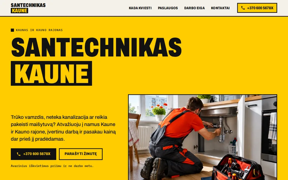 Svetainės „Santechnikas Kaune“ pirmas ekranas